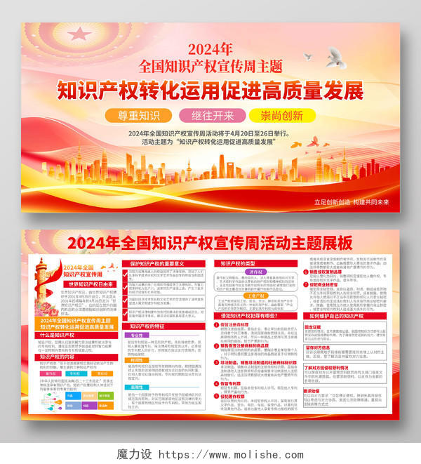 红色炫光2024年世界知识产权宣传周世界知识产权日宣传栏